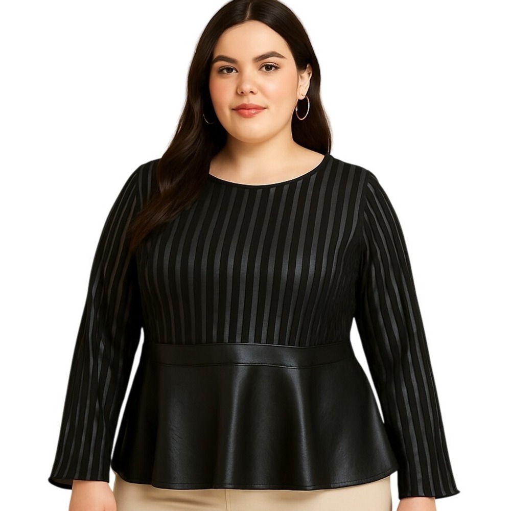 Ashley Stewart Peplum Top Faux‎ Leather Black 14/16 Cottagegoth Dark Academia